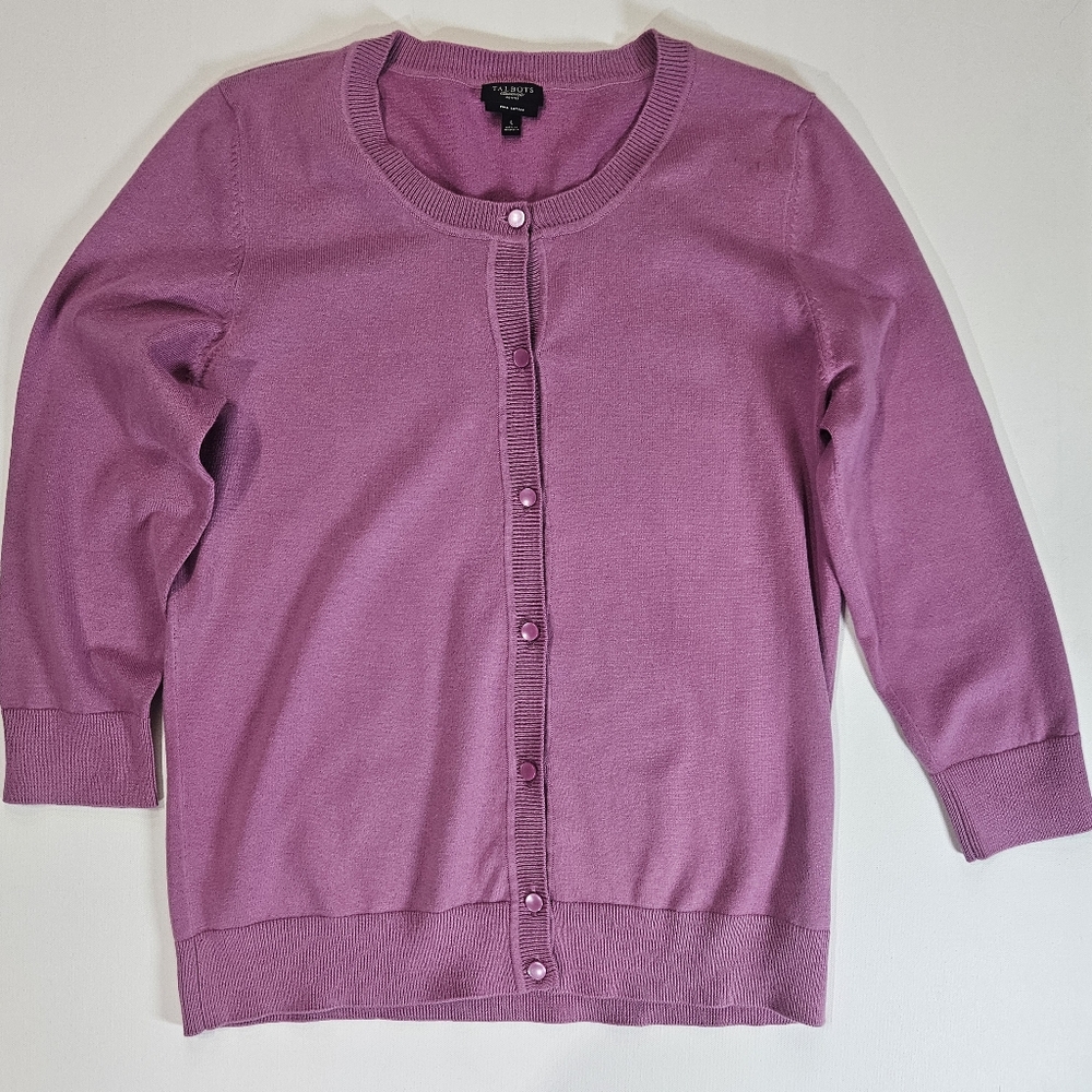Talbots Cardigan Womens Large Pink Pima‎ Cotton Fall Sweater Casual (Flaw)